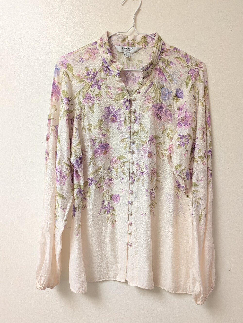Evernew Floral Blouse Button Up Small 4. PTP 19" - Picture 7 of 10